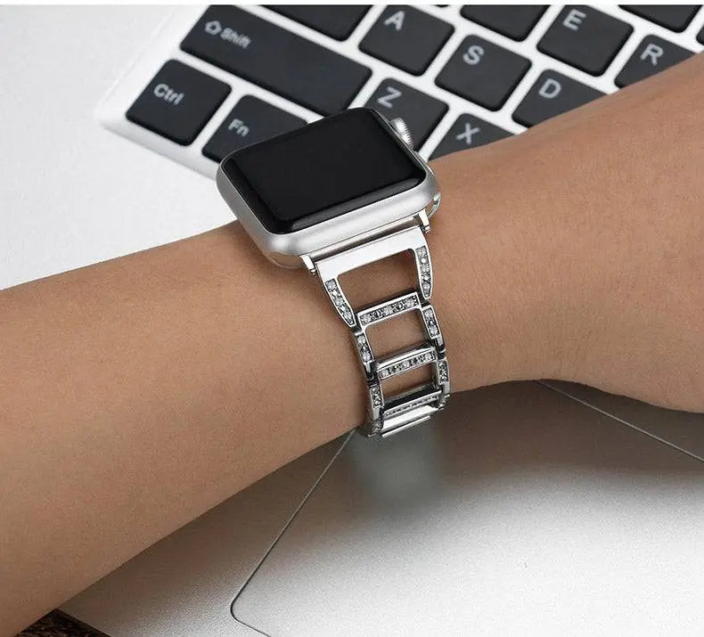 Bracelet de smartwatch en métal 38-49 mm, or argent rose noir, élégant bracelet à maillons réglable | Sansoti