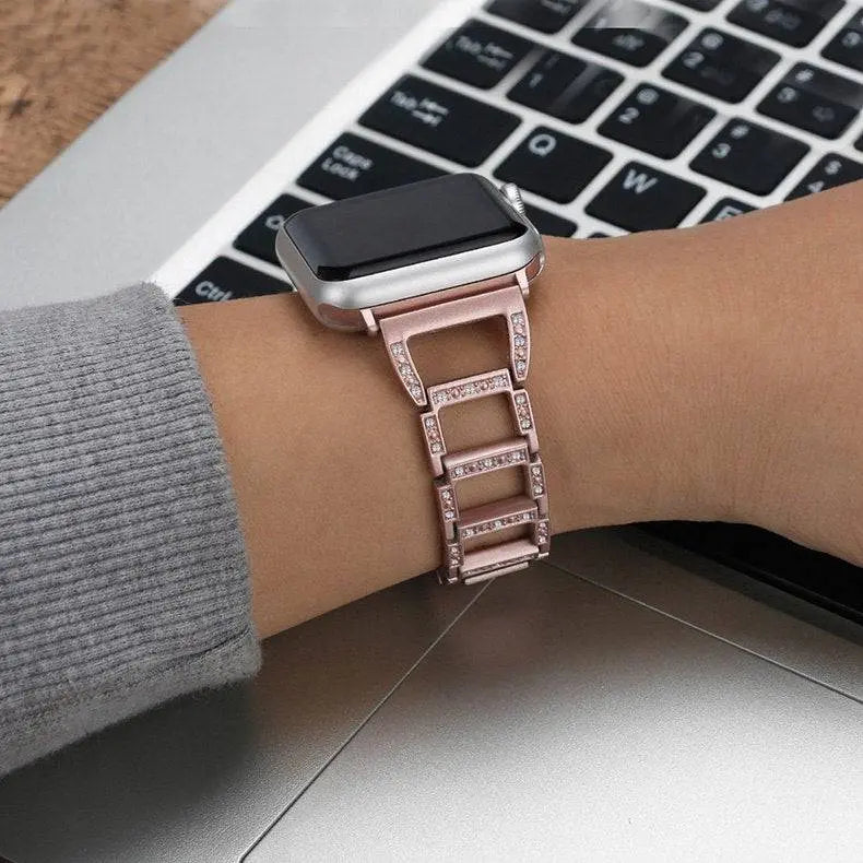 Bracelet de smartwatch en métal 38-49 mm, or argent rose noir, élégant bracelet à maillons réglable | Sansoti