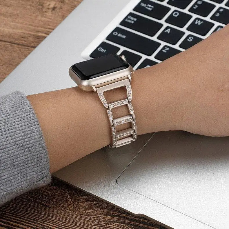 Bracelet de smartwatch en métal 38-49 mm, or argent rose noir, élégant bracelet à maillons réglable | Sansoti