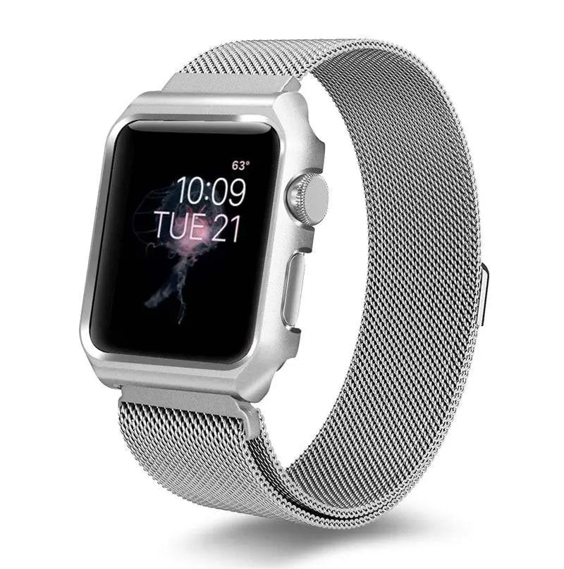Bracelet de smartwatch en acier inoxydable avec maille et coque de protection 38mm 40mm 42mm 44mm, bracelet de poignet, accessoire de montre | Sansoti