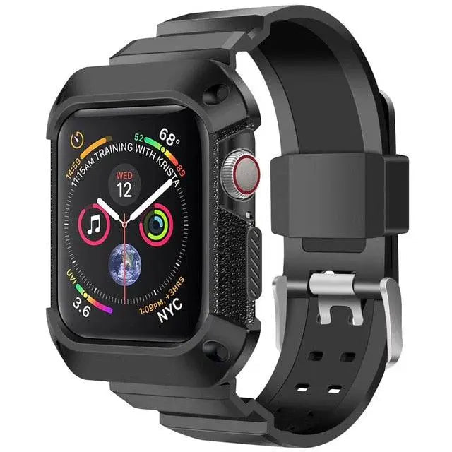 Rugged Smartwatch Silicone Wristband 38-49mm Sports Band Replaceable Waterproof Black Outdoor Sport Active | Sansoti
