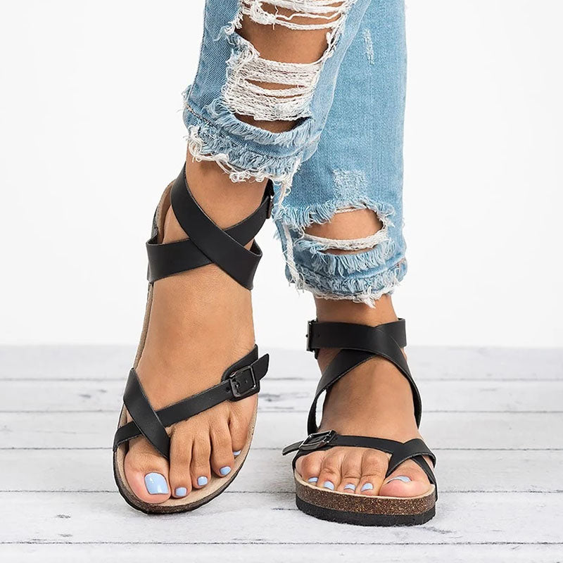 Platte Leren Sandalen Dames Zomerschoenen Comfortabel Teenslippers Casual Slippers | Sansoti
