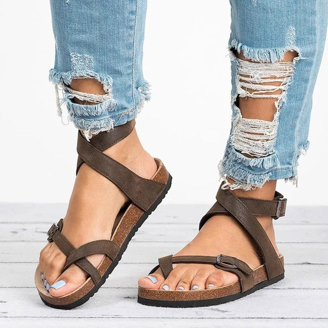 Platte Leren Sandalen Dames Zomerschoenen Comfortabel Teenslippers Casual Slippers | Sansoti