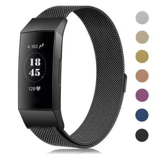 Metalen Horlogeband Mesh met Magnetische Sluiting Fitbit Charge 3 4 Verstelbaar Comfortabel Polsbandje | Sansoti