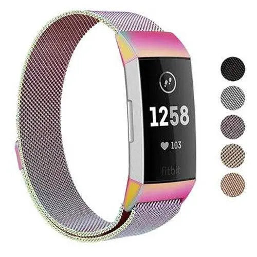 Metalen Horlogeband Mesh met Magnetische Sluiting Fitbit Charge 3 4 Verstelbaar Comfortabel Polsbandje | Sansoti