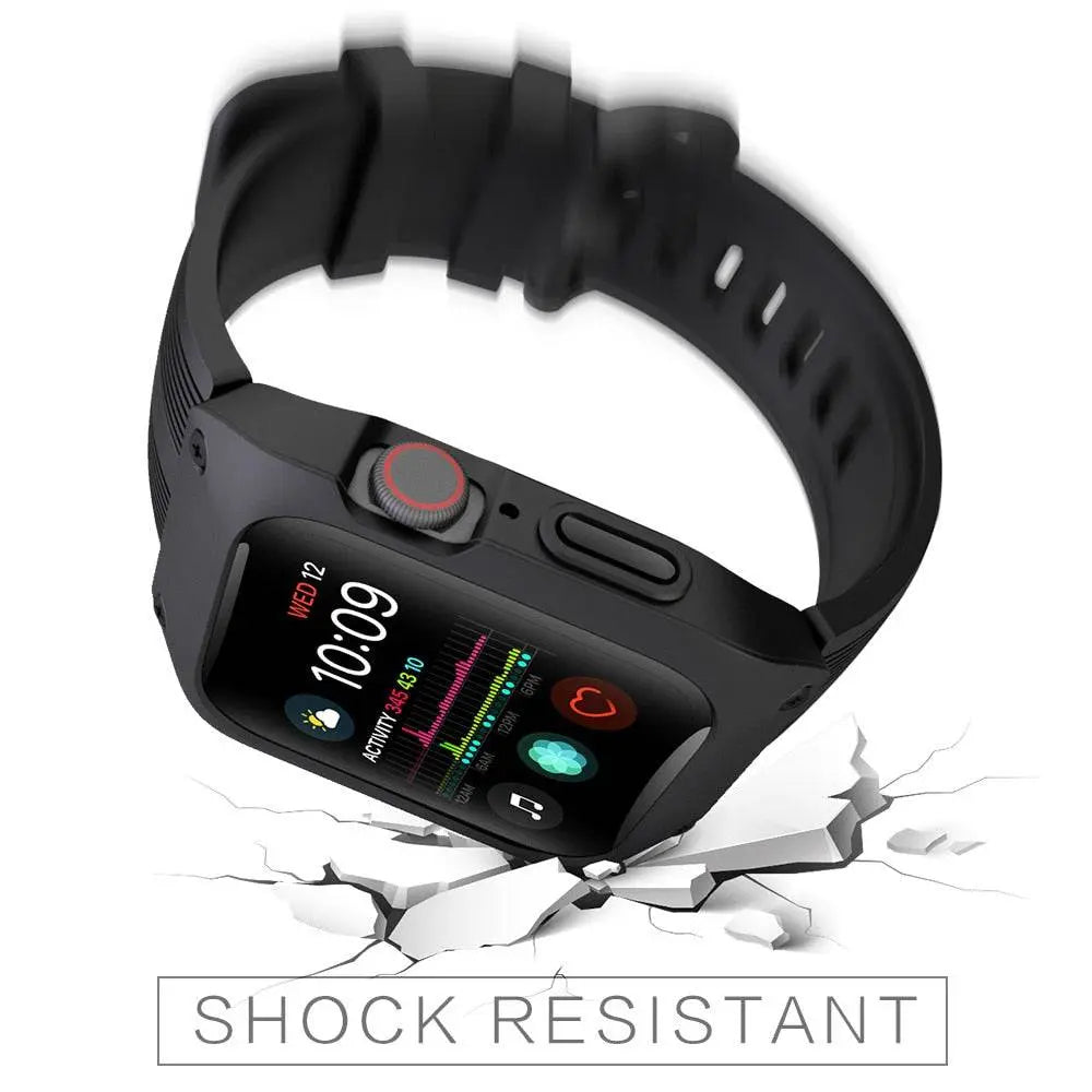 Protective Case with Sports Band for 44mm Series 4 and 5 Smartwatch Rugged Style Black White Green Sporty | Sansoti