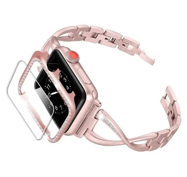 Smartwatch Beschermset met Sieradenband 38-44mm Hoesje Armband Combinatie Goudkleurig Stijlvol Design | Sansoti