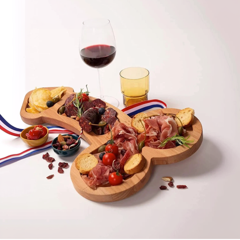 Multi-Compartment Dark Wood Serving Board – Practical Snack Board with Multiple Sections for Appetizers & Dips | Sansoti