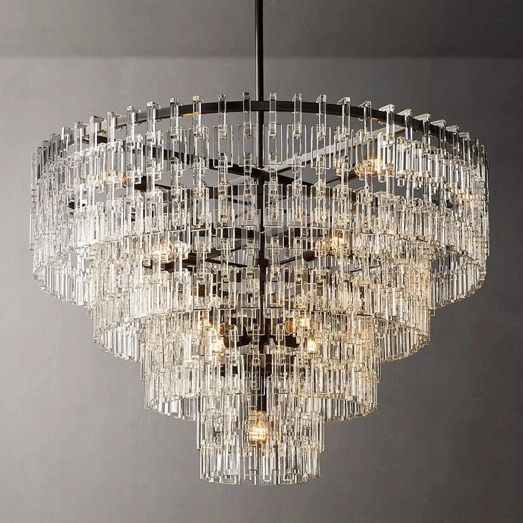 Kristallen Kroonluchter Meerdere Lagen Messing Glas Rond Plafond Verlichting Luxe Eetkamer Woonkamer Design | Sansoti