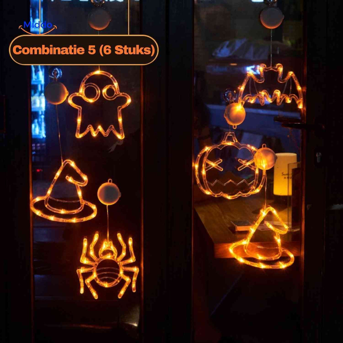 Halloween LED-pompoen decoratielamp 20cm met zuignap, spookachtige sfeerverlichting voor feestdecoratie binnen | Sansoti