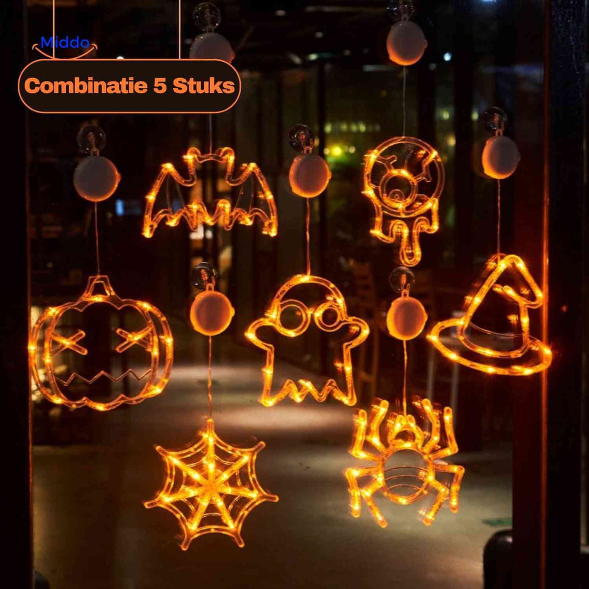 Halloween LED-pompoen decoratielamp 20cm met zuignap, spookachtige sfeerverlichting voor feestdecoratie binnen | Sansoti