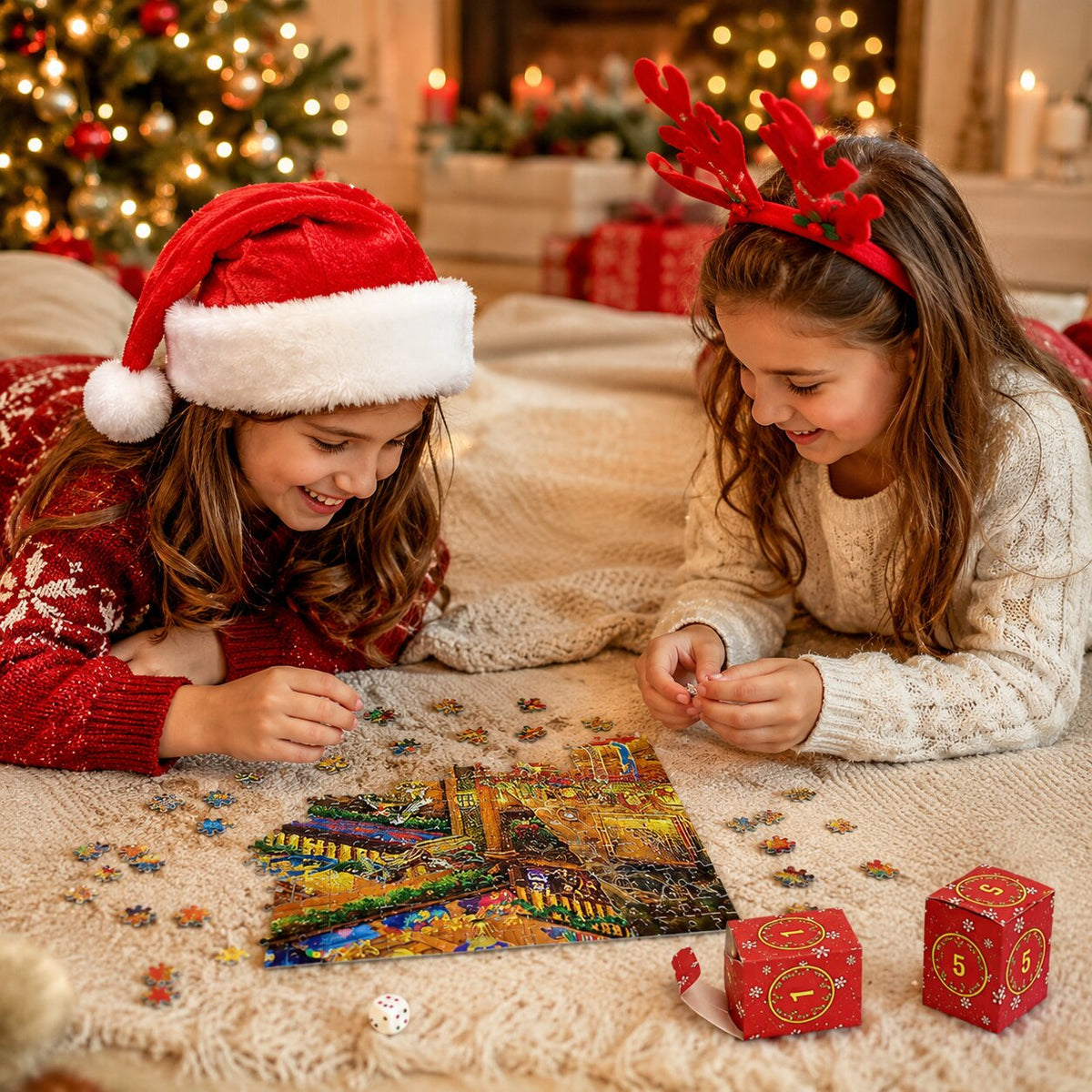 Adventskalender mit 1008 Puzzleteilen, 24 Tage, Weihnachtspuzzle 50x70cm, komplett mit Poster, Weihnachtsdekoration | Sansoti