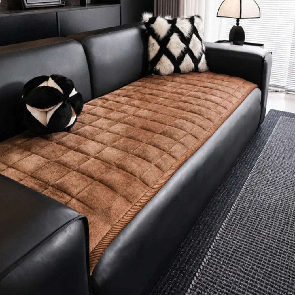 Quilted Sofa Cover Non-Slip Scratch-Resistant Pet Protector 70–240 cm Microfiber Dark Gray Brown | Sansoti