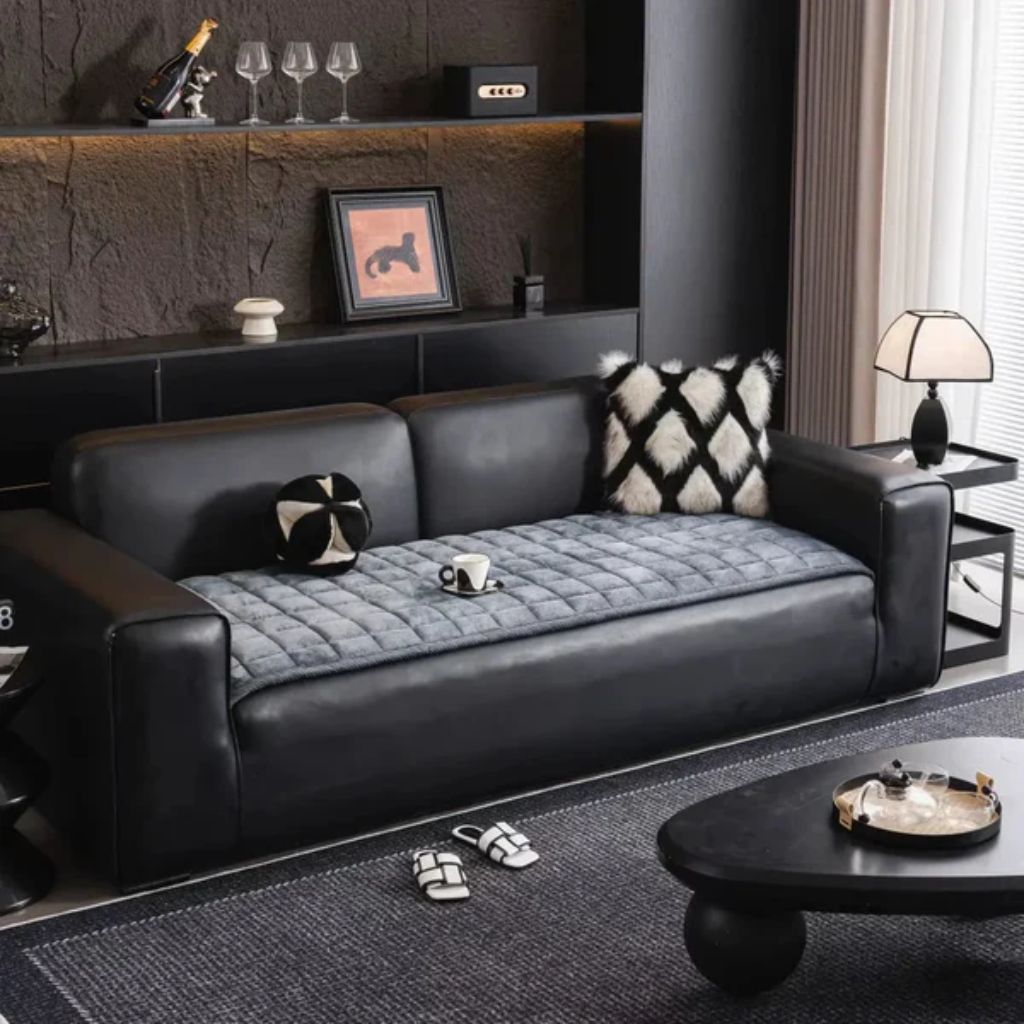 Quilted Sofa Cover Non-Slip Scratch-Resistant Pet Protector 70–240 cm Microfiber Dark Gray Brown | Sansoti