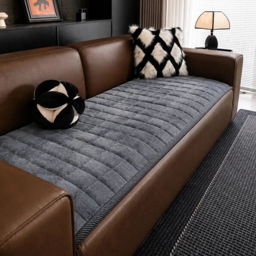 Quilted Sofa Cover Non-Slip Scratch-Resistant Pet Protector 70–240 cm Microfiber Dark Gray Brown | Sansoti