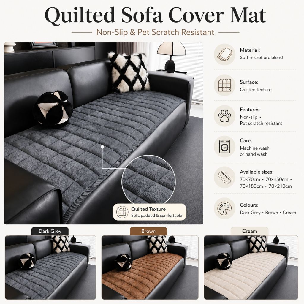 Quilted Sofa Cover Non-Slip Scratch-Resistant Pet Protector 70–240 cm Microfiber Dark Gray Brown | Sansoti