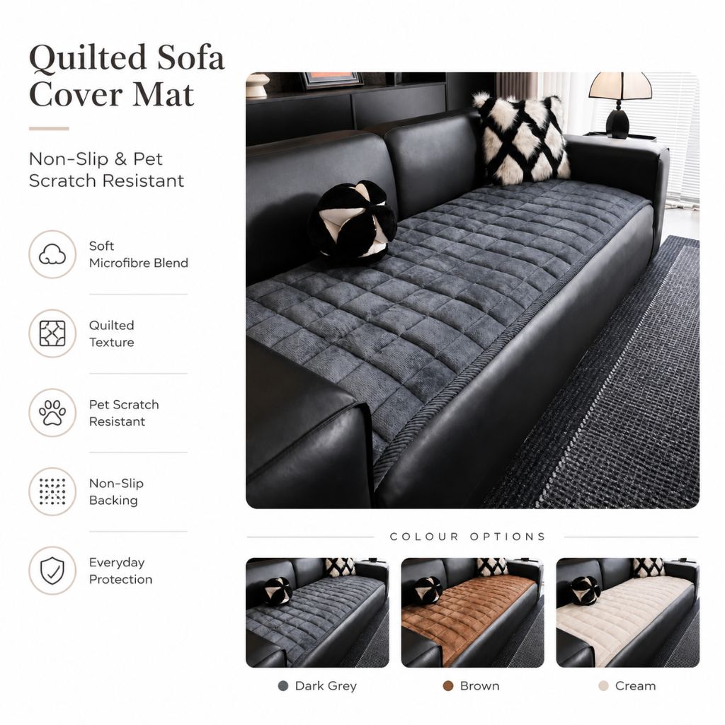 Quilted Sofa Cover Non-Slip Scratch-Resistant Pet Protector 70–240 cm Microfiber Dark Gray Brown | Sansoti