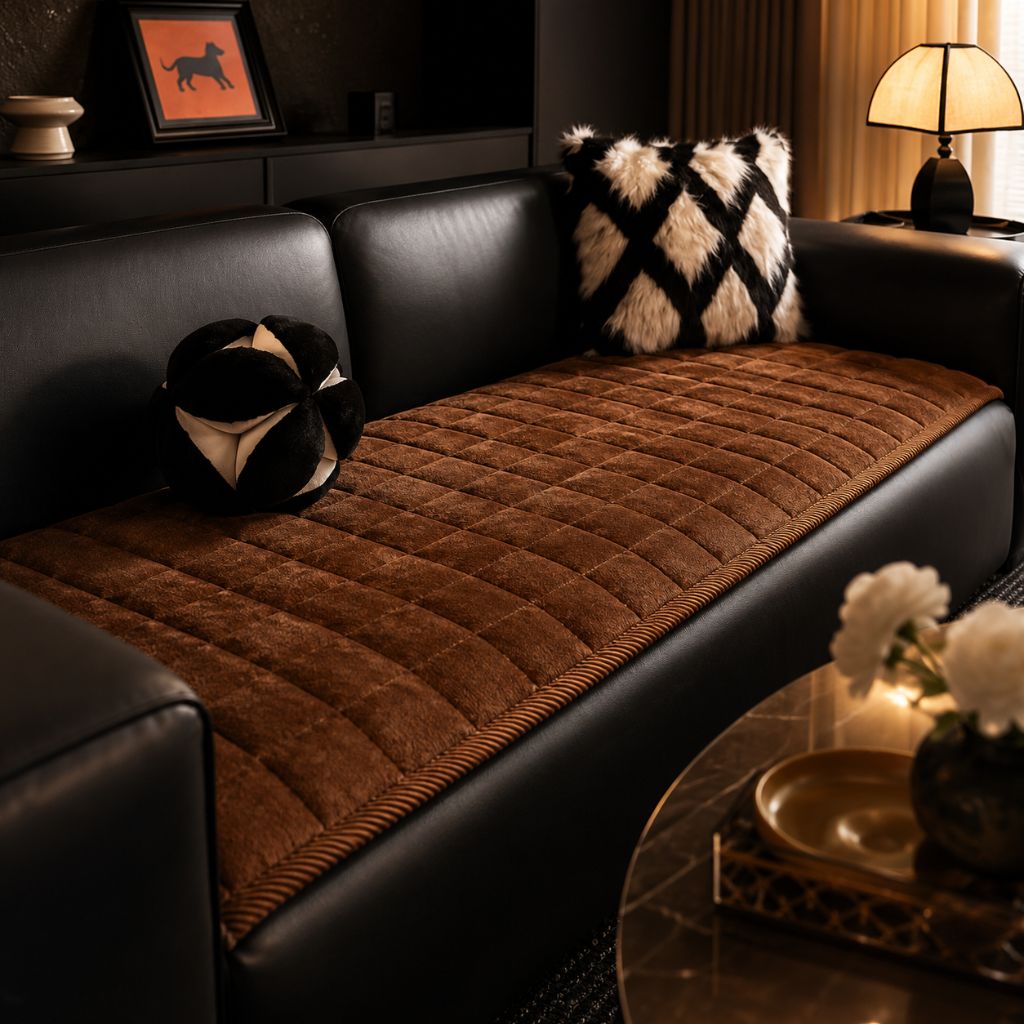 Quilted Sofa Cover Non-Slip Scratch-Resistant Pet Protector 70–240 cm Microfiber Dark Gray Brown | Sansoti
