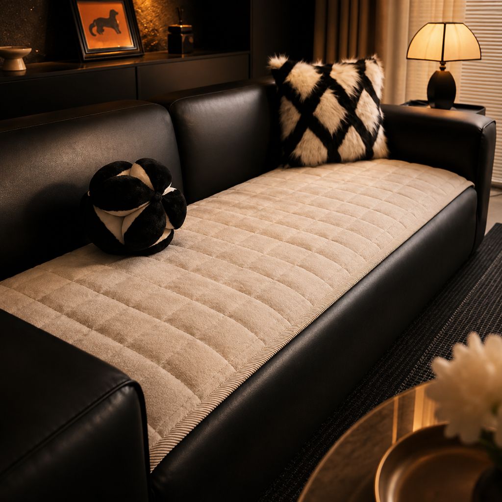 Quilted Sofa Cover Non-Slip Scratch-Resistant Pet Protector 70–240 cm Microfiber Dark Gray Brown | Sansoti
