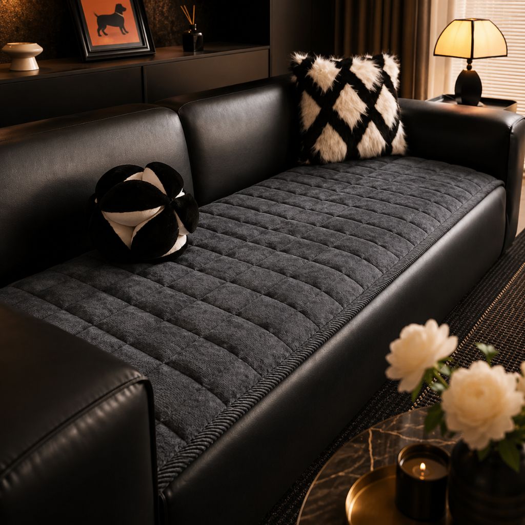 Quilted Sofa Cover Non-Slip Scratch-Resistant Pet Protector 70–240 cm Microfiber Dark Gray Brown | Sansoti