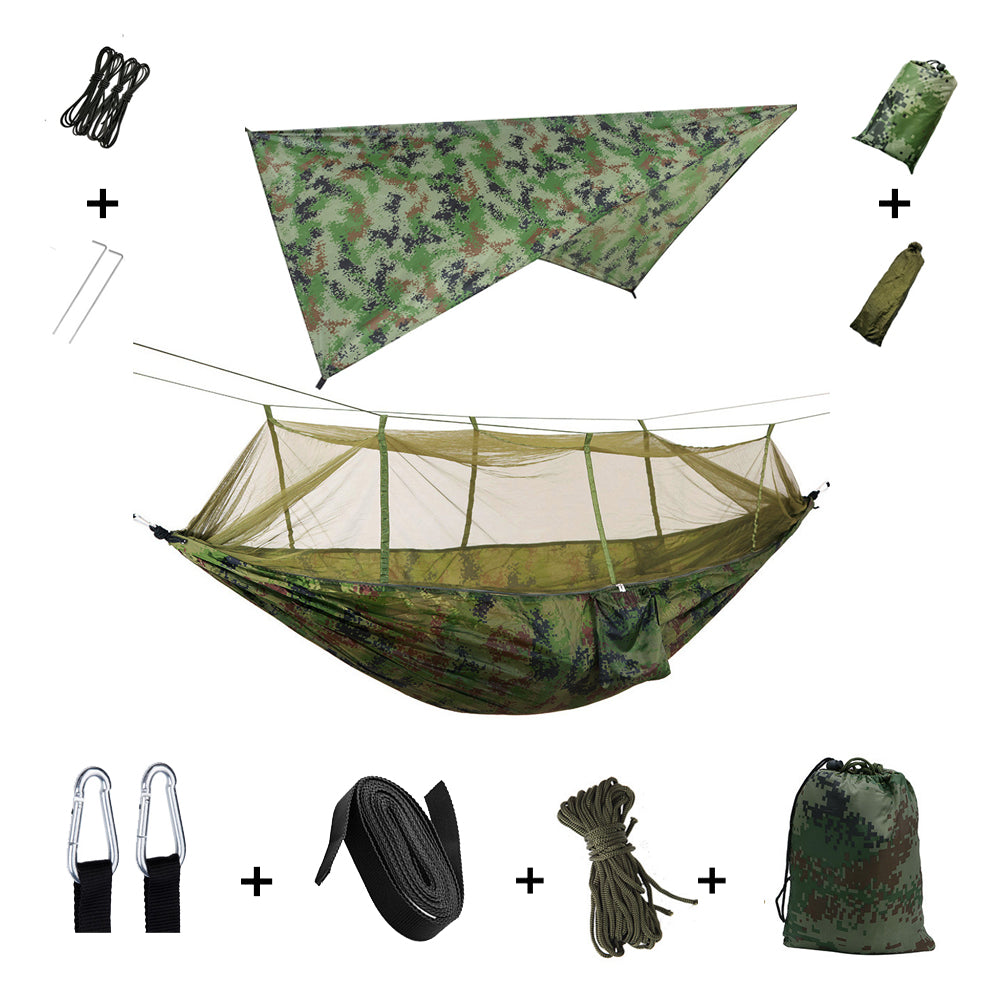 Camping-Hängematte für 2 Personen mit Regenschutz und Moskitonetz | Sansoti