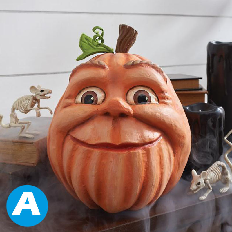 Beleuchteter Kürbiskopf aus Harz, Dekorationsfigur mit LED-Beleuchtung, Halloween-Gartenornament, Partydekoration, stimmungsvolle Beleuchtung | Sansoti