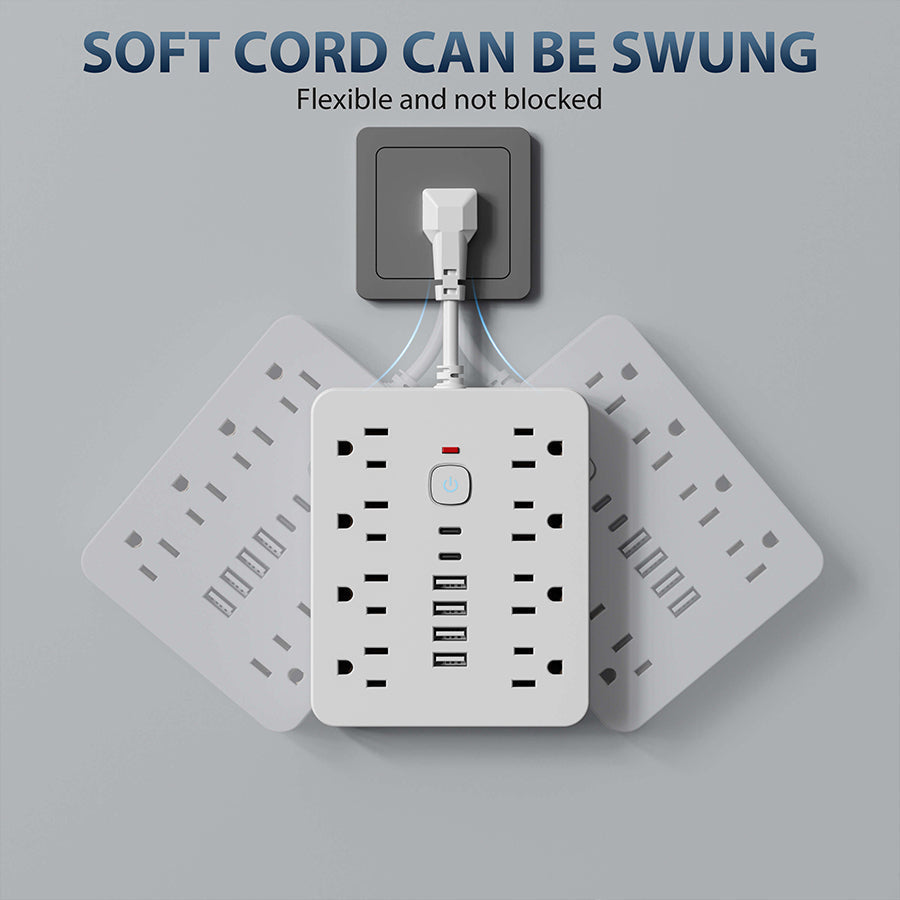 Multiprise 14 prises avec protection contre les surtensions et USB Type-C, répartiteur compact pour la maison et le bureau | Sansoti