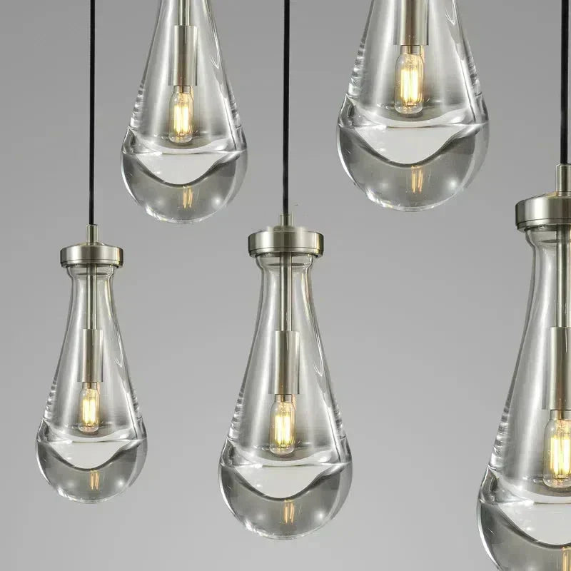 Ronde Glazen Kroonluchter 5 Lichtpunten Druppelvorm Glas Metaal Hanglamp voor Eetkamer Woonkamer Eettafel | Sansoti