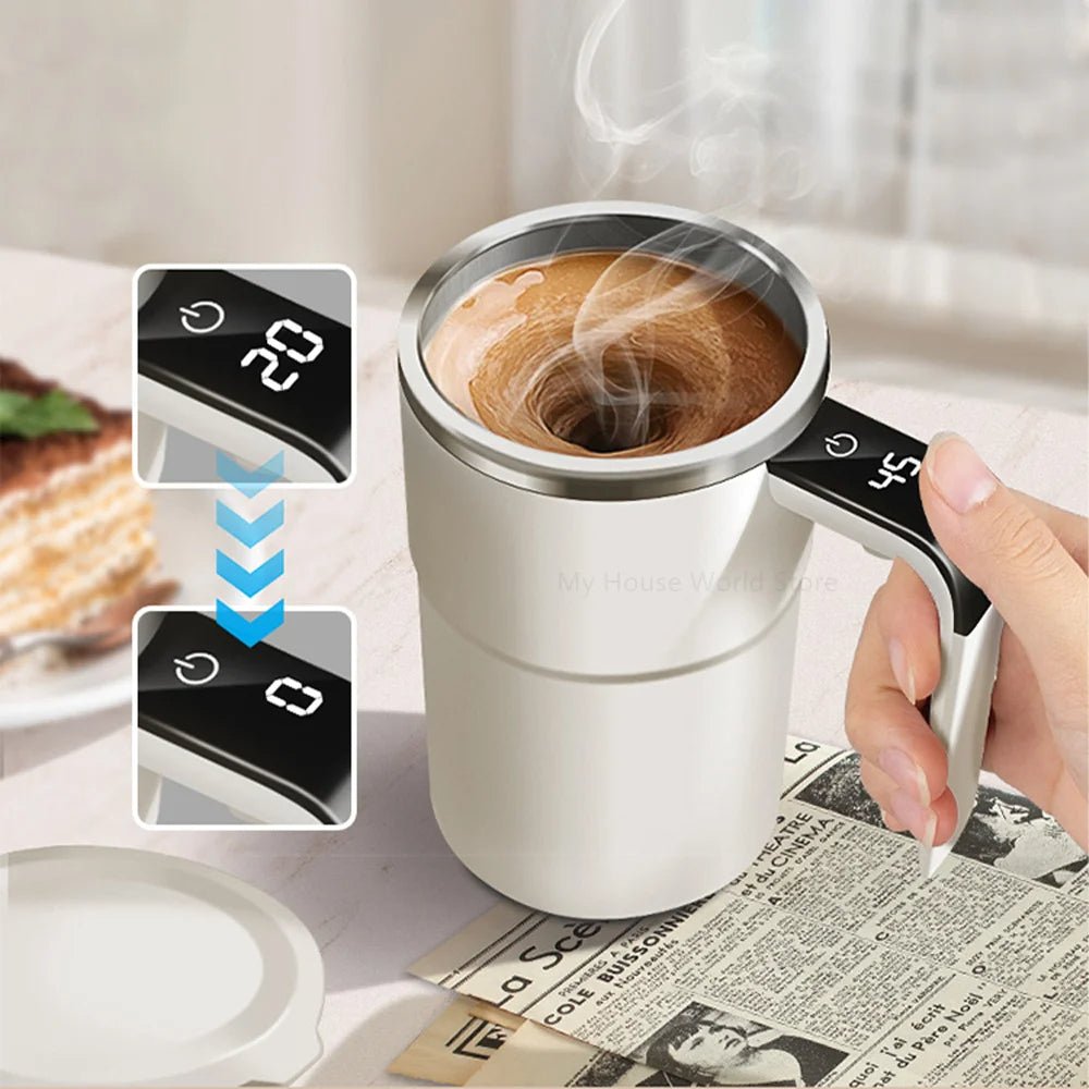 Zelfroerende Koffiemok Oplaadbaar met Magnetische Mixer LED Temperatuurindicator Roestvrij Staal Automatisch | Sansoti