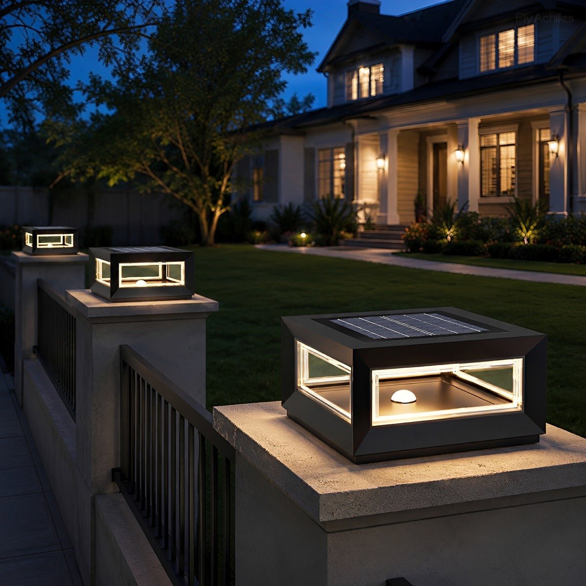 Prostokątna słupkowa lampa LED ze stali nierdzewnej, wodoodporna, do ogrodu, na taras i podjazd, czarno-biała, nowoczesny design, oświetlenie zewnętrzne | Sansoti