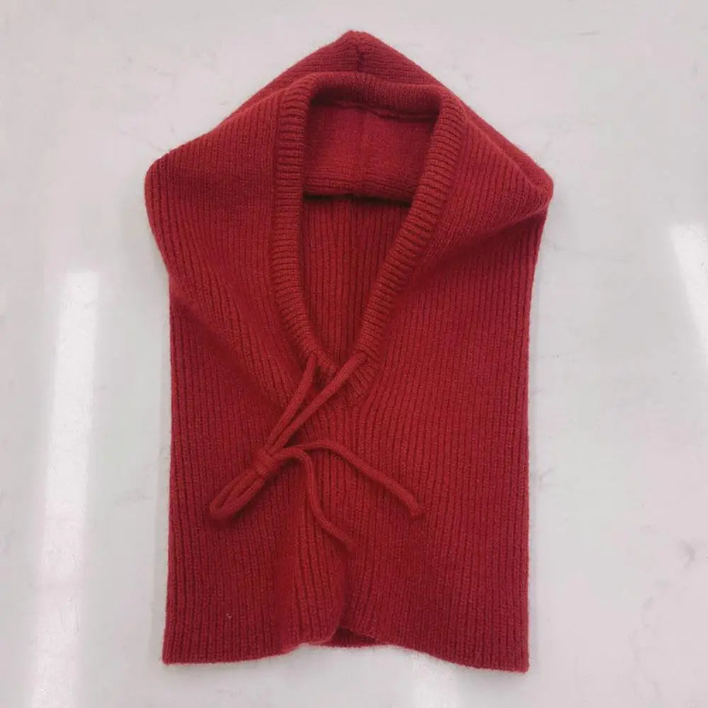 Knitted Hooded Hat with Neck Warmer Adjustable Winter Scarves Balaclava Unisex Winter Accessory Women Men | Sansoti