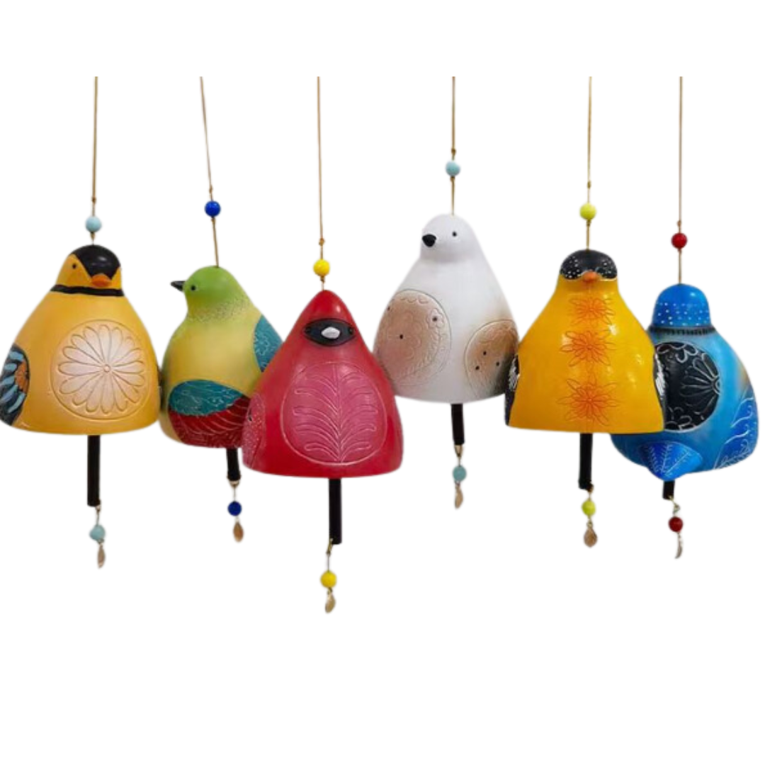Hand-Painted Bird Clock Wind Chime Made of Resin for Garden and Balcony 6 Nature-Themed Designs with Cord Decoration | Sansoti