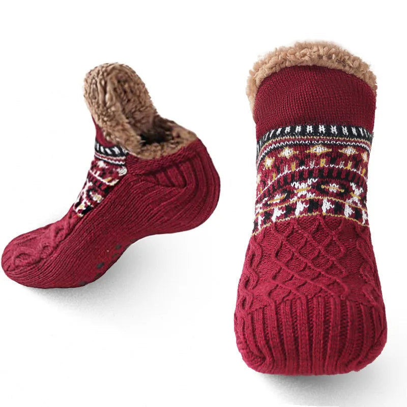 House Socks with Snowflake Pattern, Non-Slip, Fleece-Lined, Unisex Winter Socks, Warm, Fluffy, Comfortable Indoor | Sansoti