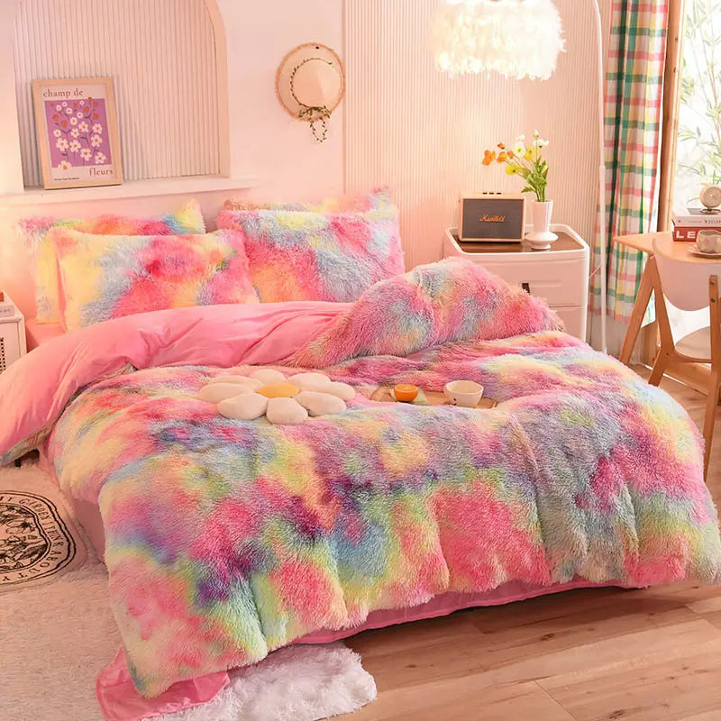 Fluffy Fleece Bedding Set – Teddy 3-piece or 4-piece – Duvet Cover Sheet Pillowcases Single | Sansoti