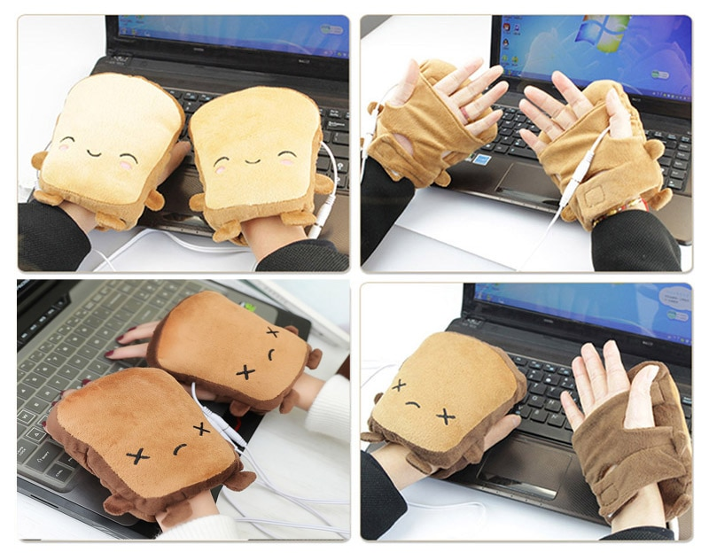 USB-beheizte fingerlose Fäustlinge im Toast-Design - Winterhandschuhe zum Tippen, Gaming, für das Büro und Homeoffice | Sansoti