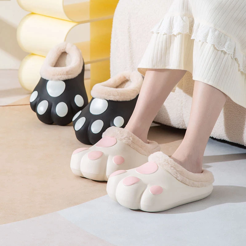 Plush House Slippers with Non-Slip Paw Design Soft Fleece Lining Warm Winter Socks Comfortable | Sansoti
