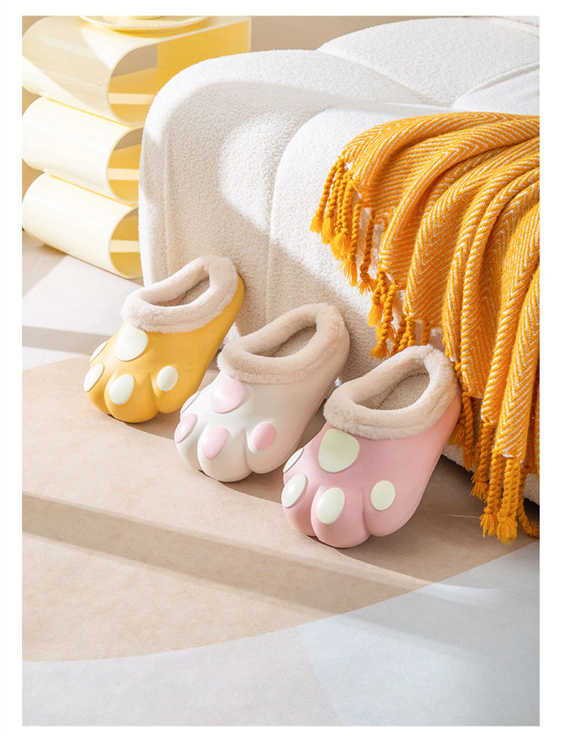 Plush House Slippers with Non-Slip Paw Design Soft Fleece Lining Warm Winter Socks Comfortable | Sansoti