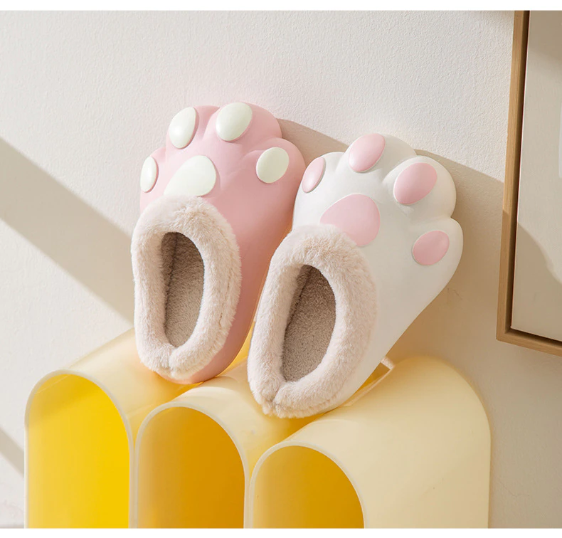 Plush House Slippers with Non-Slip Paw Design Soft Fleece Lining Warm Winter Socks Comfortable | Sansoti