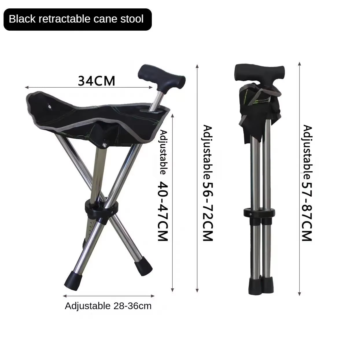 Zusammenklappbarer Gehstock mit Sitz Aluminium Verstellbar 3-Bein Stabil Reisehilfe Outdoor Gehhilfe Camping | Sansoti