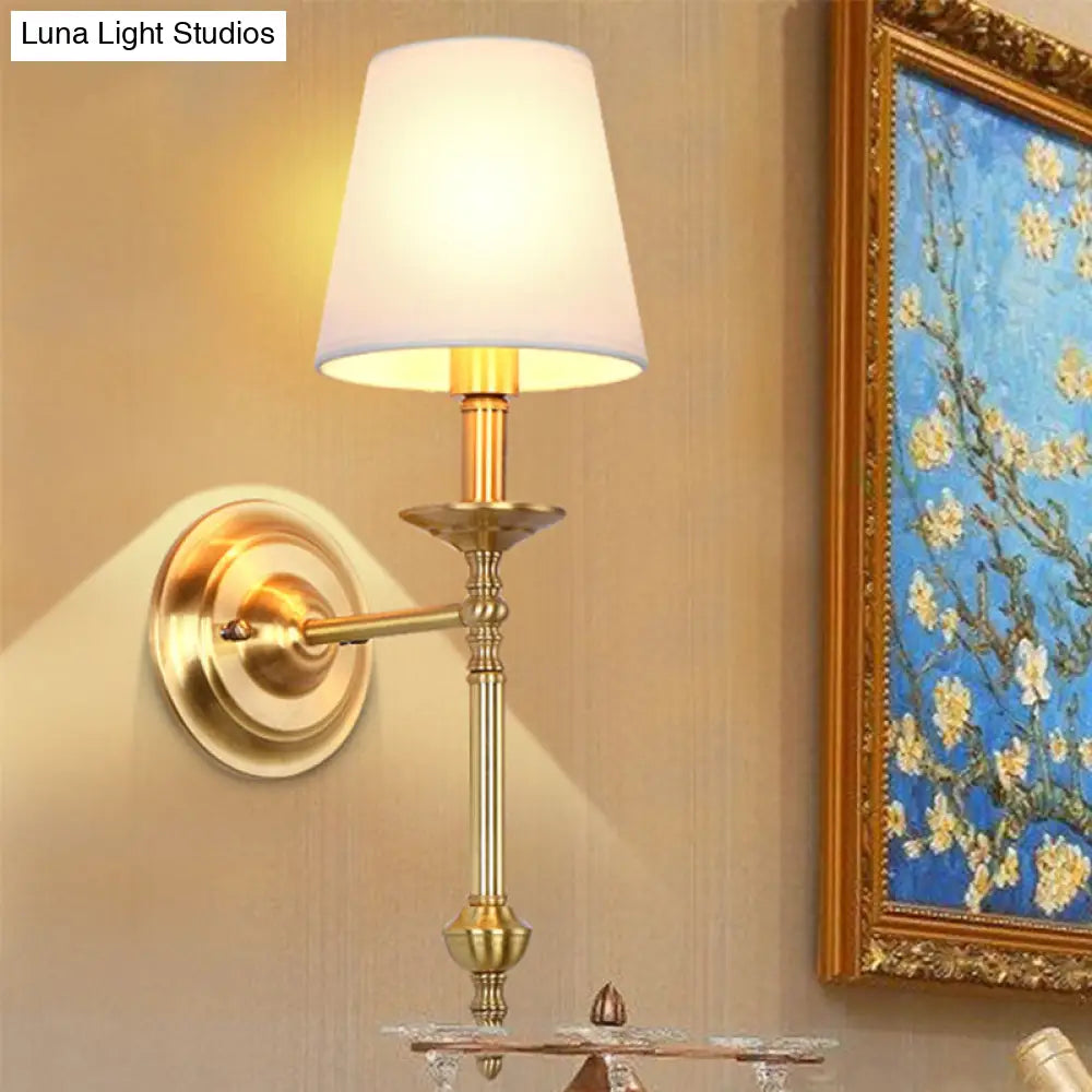 Wandlamp Messing Kegel Stoffen Kap Retro Stijl Eetkamer Slaapkamer Woonkamer Sfeerverlichting 1-2 Lampen | Sansoti