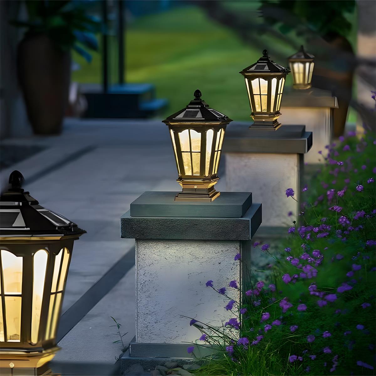 Sonnenlampe Pfosten Außenleuchte Schwarz Aluminium Garten Einfahrt Sockel Laterne Vintage Solar Gartenbeleuchtung Zaunpfosten Lampe Außenbeleuchtung | Restfield