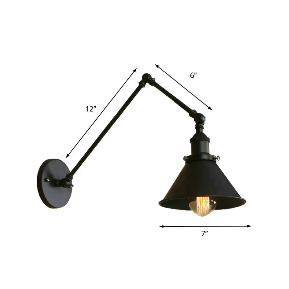 Schwarze Wandleuchte mit verstellbarem Arm und kegelförmigem Schirm, Industriedesign aus Metall, E26-E27-Fassung, Wohnzimmer | Sansoti