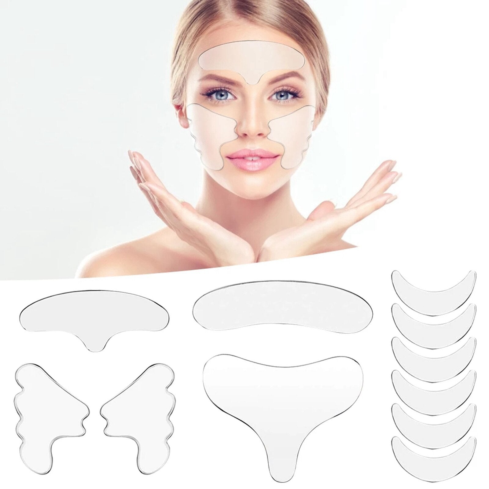 Herbruikbare Siliconen Rimpelpleister Set Voorhoofd Ogen Decolleté Hydraterende Anti-Aging Huidverzorging | Sansoti