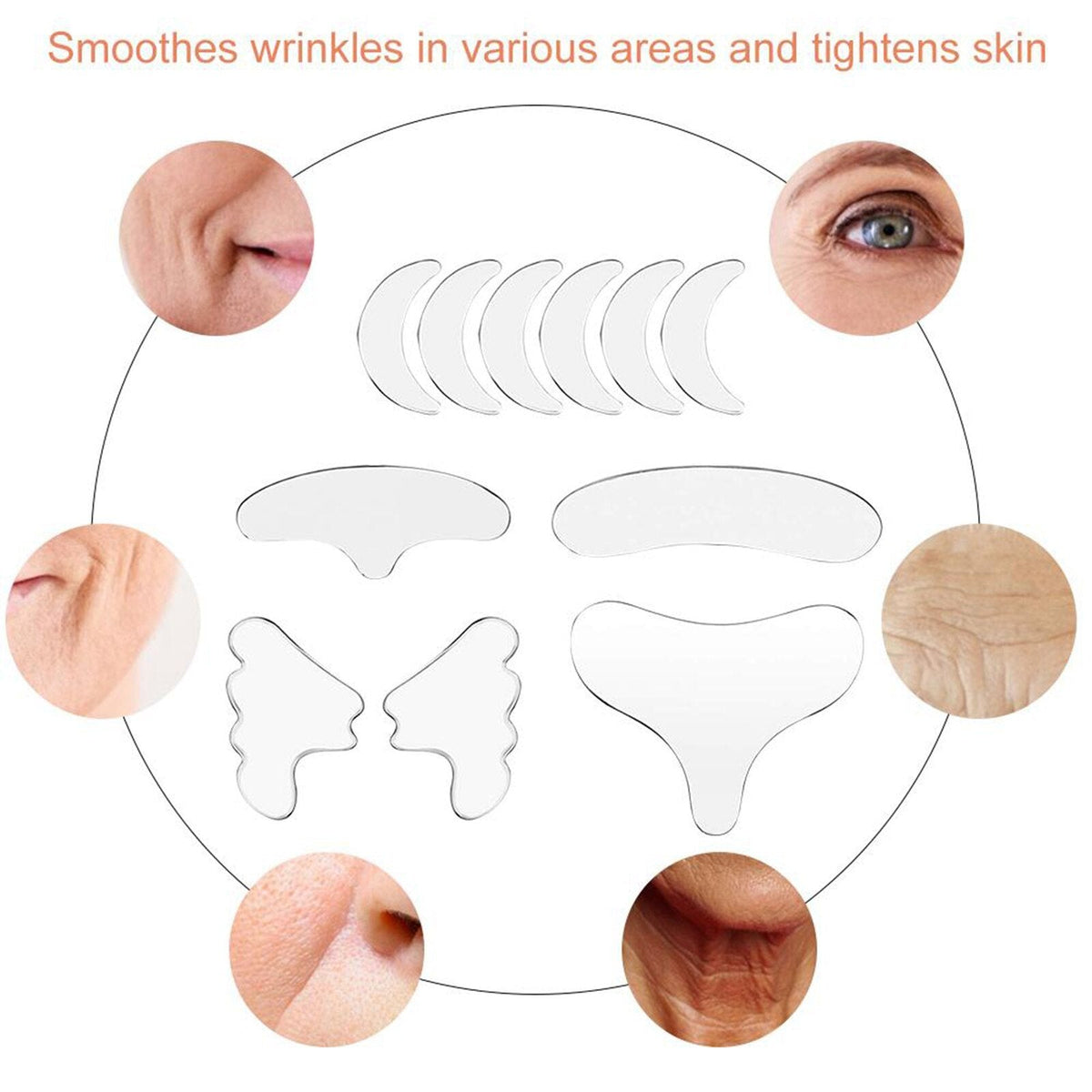 Herbruikbare Siliconen Rimpelpleister Set Voorhoofd Ogen Decolleté Hydraterende Anti-Aging Huidverzorging | Sansoti