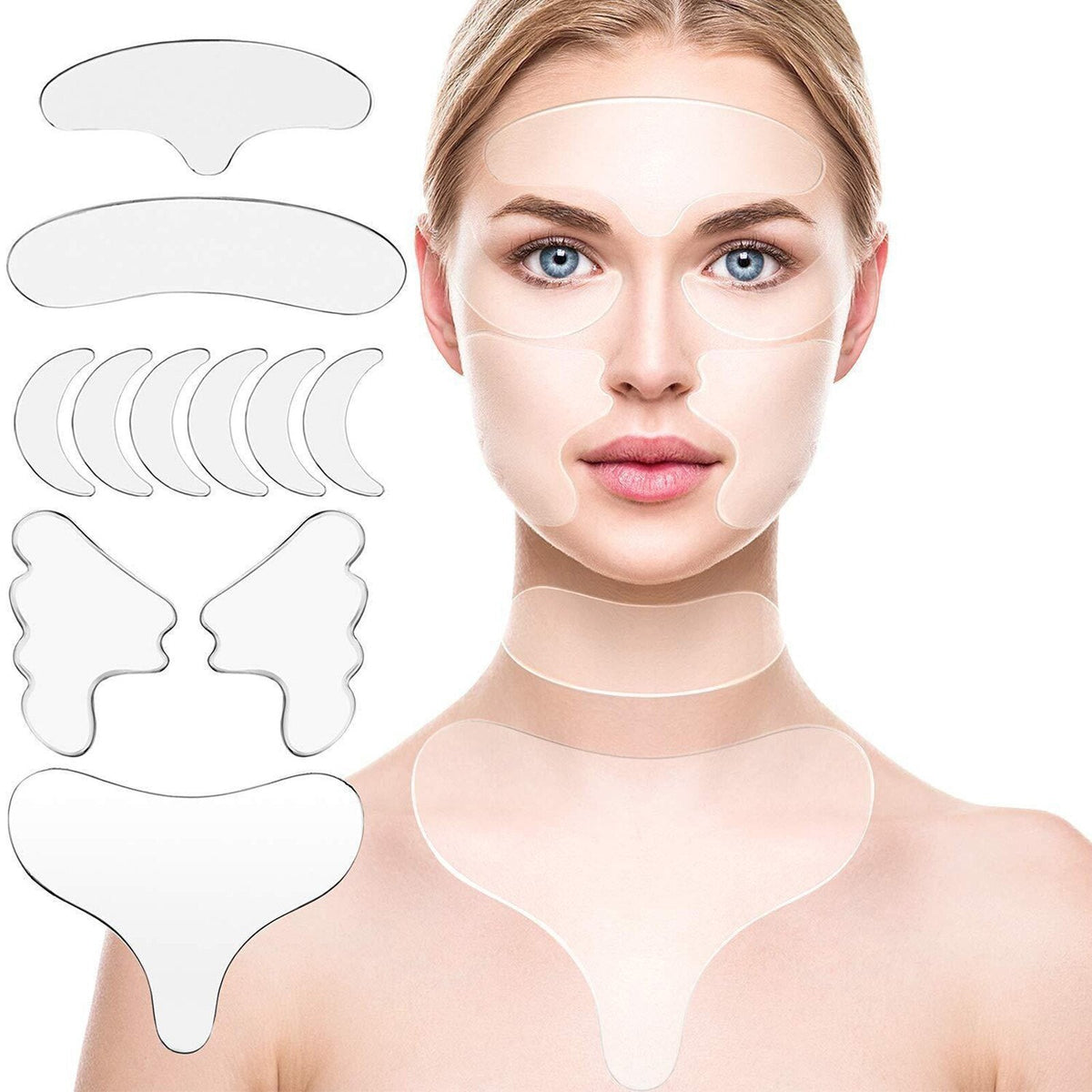 Herbruikbare Siliconen Rimpelpleister Set Voorhoofd Ogen Decolleté Hydraterende Anti-Aging Huidverzorging | Sansoti