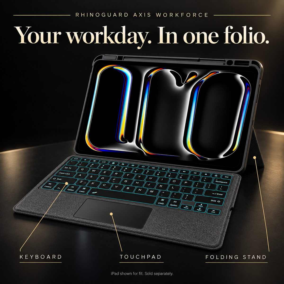 iPad Keyboard Case with Touchpad and Stand Backlit Keys Black Wireless for Multiple Models | Sansoti