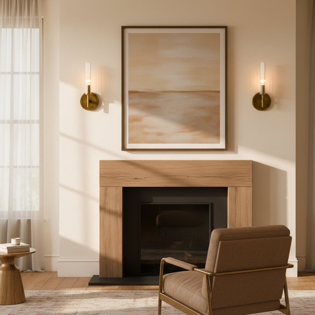 Geribbelde Glazen Wandlamp met Koperkleurige Afwerking – 1 of 2 Lichtpunten voor Badkamer Gang Slaapkamer | Sansoti