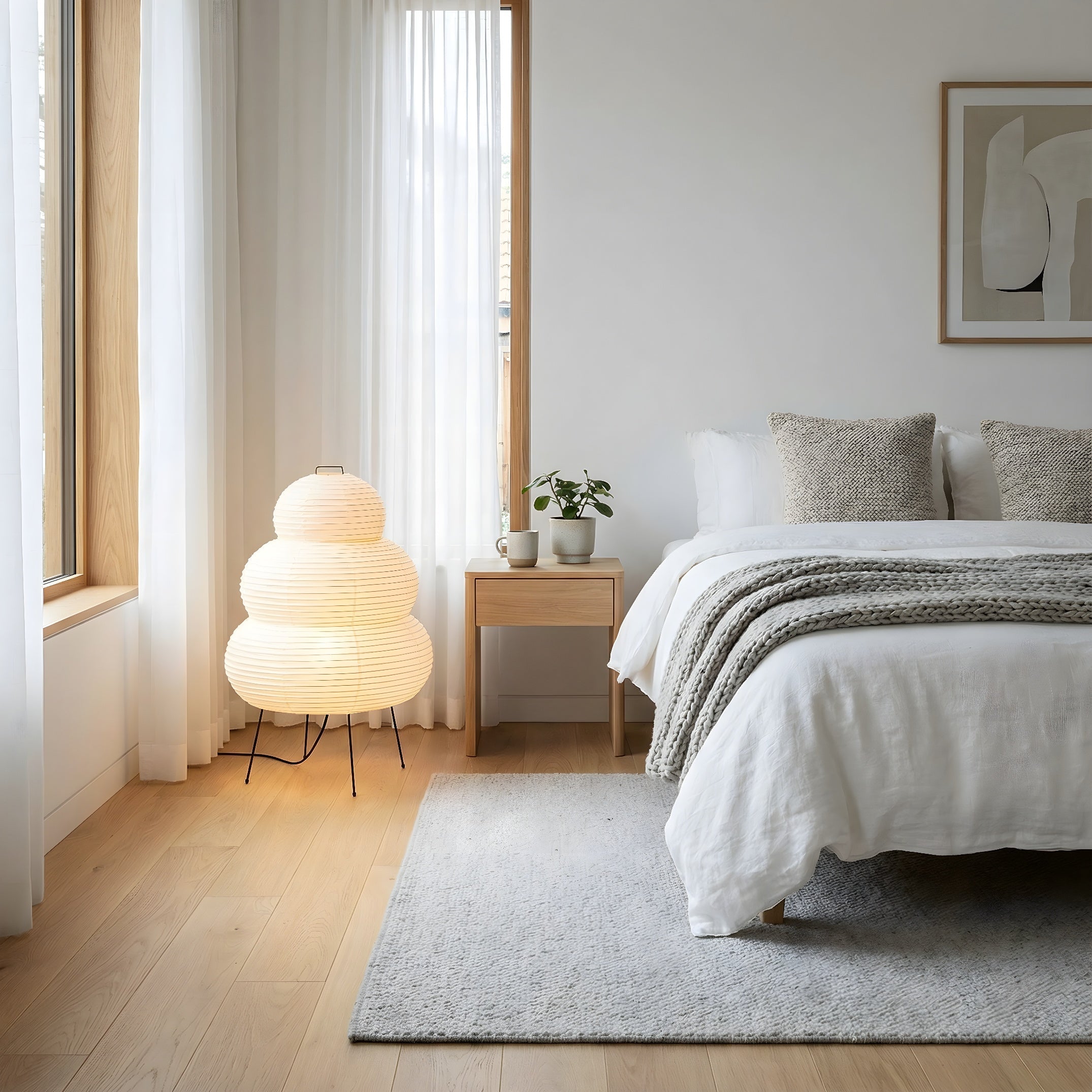 Lampadaire en papier de riz Ø40 cm, forme nuage, blanc chaud 3000K, design scandinave, éclairage d’ambiance intérieur | Sansoti