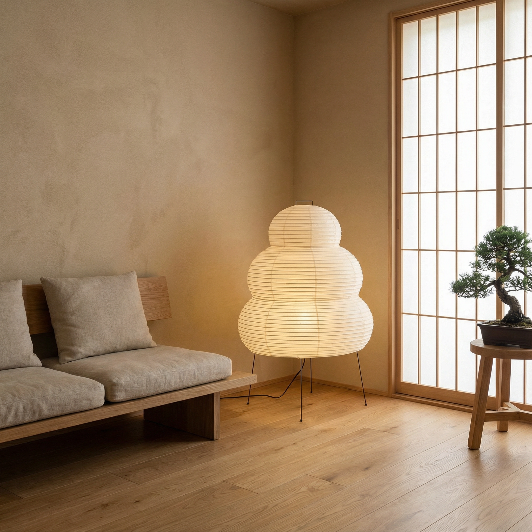 Lampadaire en papier de riz Ø40 cm, forme nuage, blanc chaud 3000K, design scandinave, éclairage d’ambiance intérieur | Sansoti