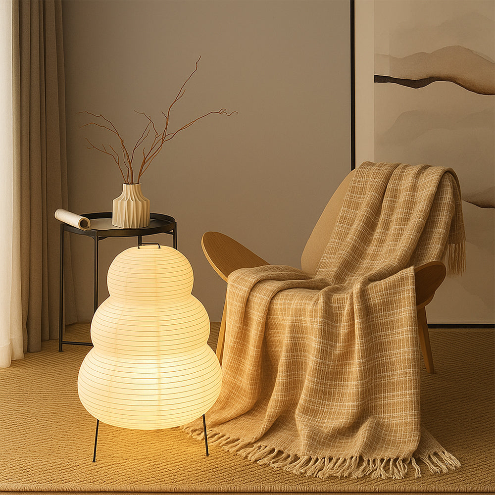 Lampadaire en papier de riz Ø40 cm, forme nuage, blanc chaud 3000K, design scandinave, éclairage d’ambiance intérieur | Sansoti